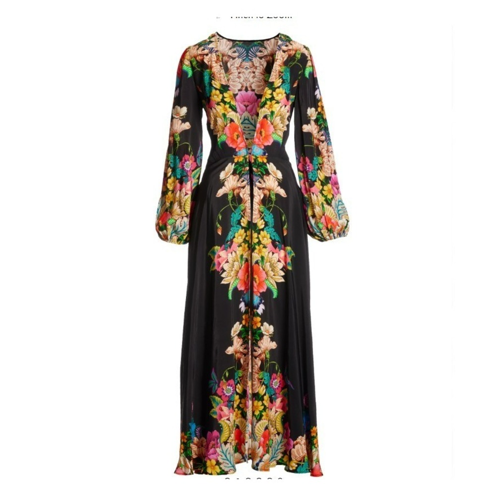 Boston Proper Castillo Garden Luxe Duster Dress Black Floral Maxi Women's Sz Med